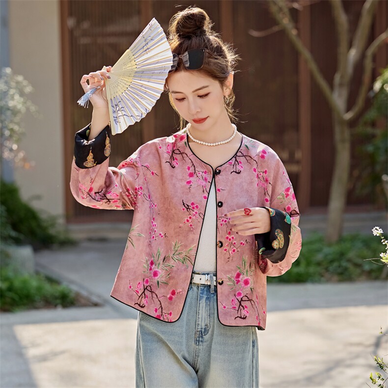 水衣源2713款双面穿奢贵新中式提花料圆领长袖时尚短款外套女,女装短外套,水衣源
