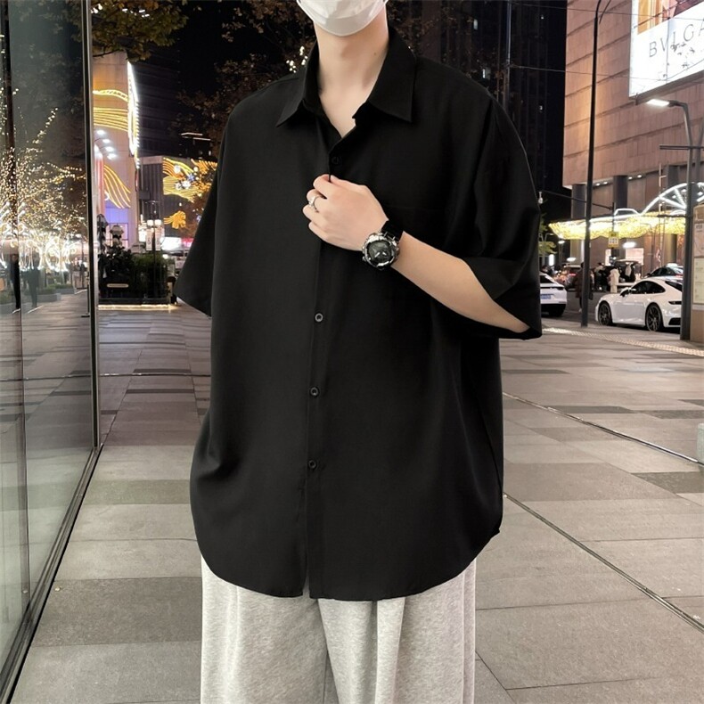 半袖衬衣男夏季纯色日系简约短袖衬衫美式复古式痞帅潮牌外套冰丝,男装T恤,星座1210-1