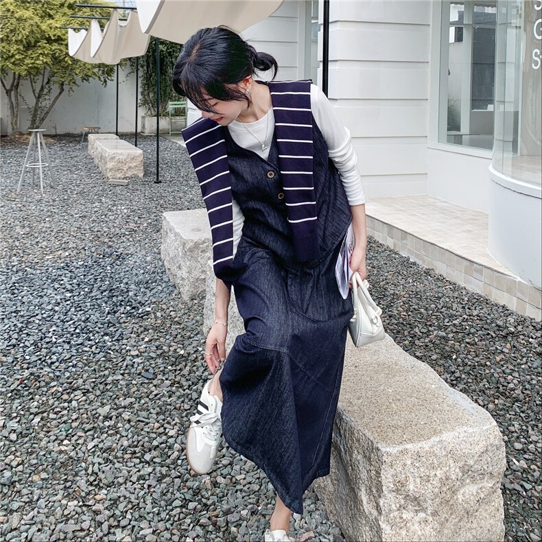 韩系chic一整套牛仔穿搭女2025秋新款小个子披肩马甲半身裙两件套,女装套装/套裙,2C057