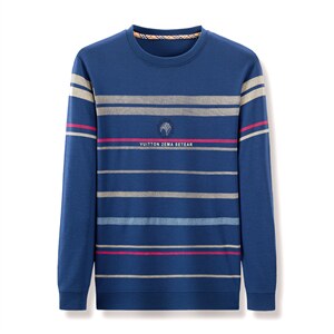 2021休闲商务条纹长袖T恤男爸爸秋季POLO衫中年打底衫ZL0-P65图片