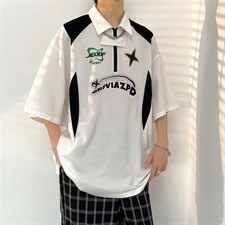夏季ins潮流宽松百搭潮牌半袖港风翻领polo衫男短袖T1147-P32，男装T恤，星座512-2