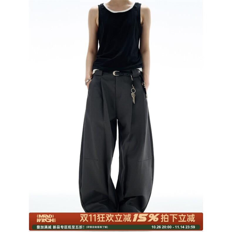 1506A/GB0190/P59美式复古高级感弯刀休闲长裤宽松廓形垂感西裤图片