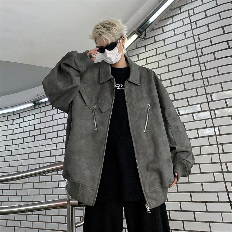 港风秋款男皮衣工装拉链皮夹克外套JK8228 P85图片