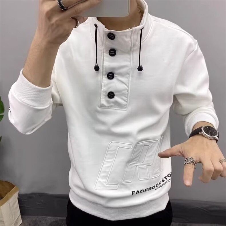 网络图现货时尚潮牌字母刺绣小立领修身纯色卫衣打底衫JT76-P45,男装T恤,星座715-7