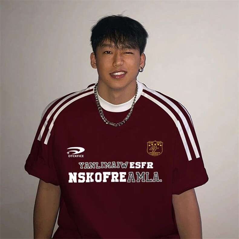 夏季美式高街重磅纯棉三条杠织带撞色男女短袖T恤ZD395-特P30图片