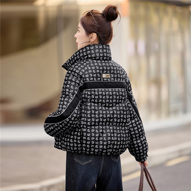 时尚设计感印花短款羽绒服女2025冬季新款白鸭绒加厚保暖防寒,女装羽绒服,余墨