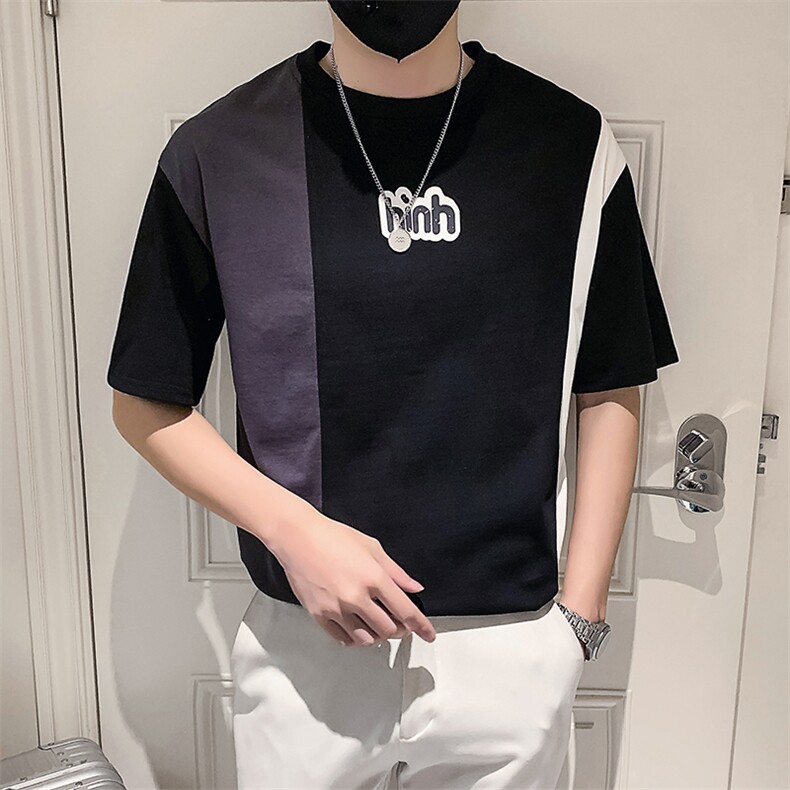 黑色2023精神小伙修身男士圆领短袖T恤打底衫潮 6660-P48控68图片