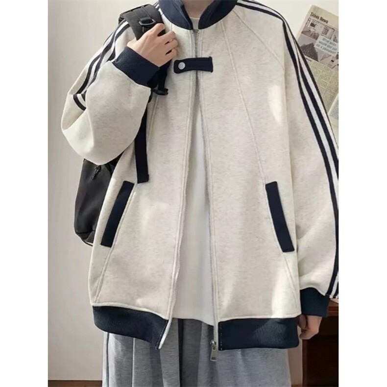 抖音得物品质秋冬美式高街重磅结构拼接织带翻领卫衣夹克外套W113,男装夹克,电商A486