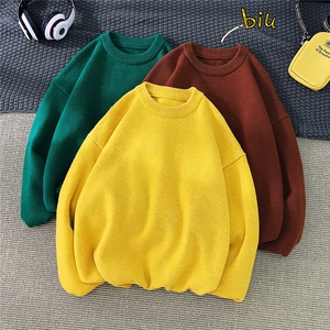 1港风平铺情侣圆领潮流大码M-5XL纯色毛衣男外套7979P45加绒P55图片