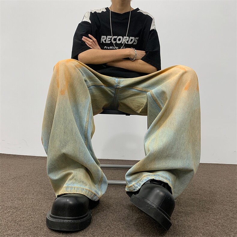 做旧设计牛仔裤高腰显瘦2024年休闲宽松阔腿裤男女裤子N1719-P53图片