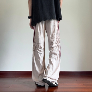 INS夏季新款潮流条纹口袋设计宽松休闲冰丝裤B315-K24222-p55控78图片