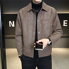 加绒加厚男士外套秋冬季2025新款翻领皮衣皮夹克A313-9958-P145，男装夹克，电商A313
