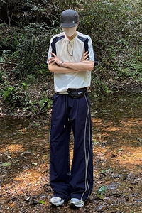 高街慵懒风韩版伞兵裤日系文艺宽松简约复古时尚长裤K702TP45图片