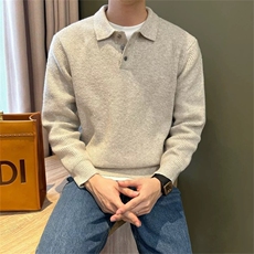 轻熟风简约宽松复古翻领纯色针织毛衣外套纹理感上衣PL138/P75，男装针织衫/毛衣，电商A243