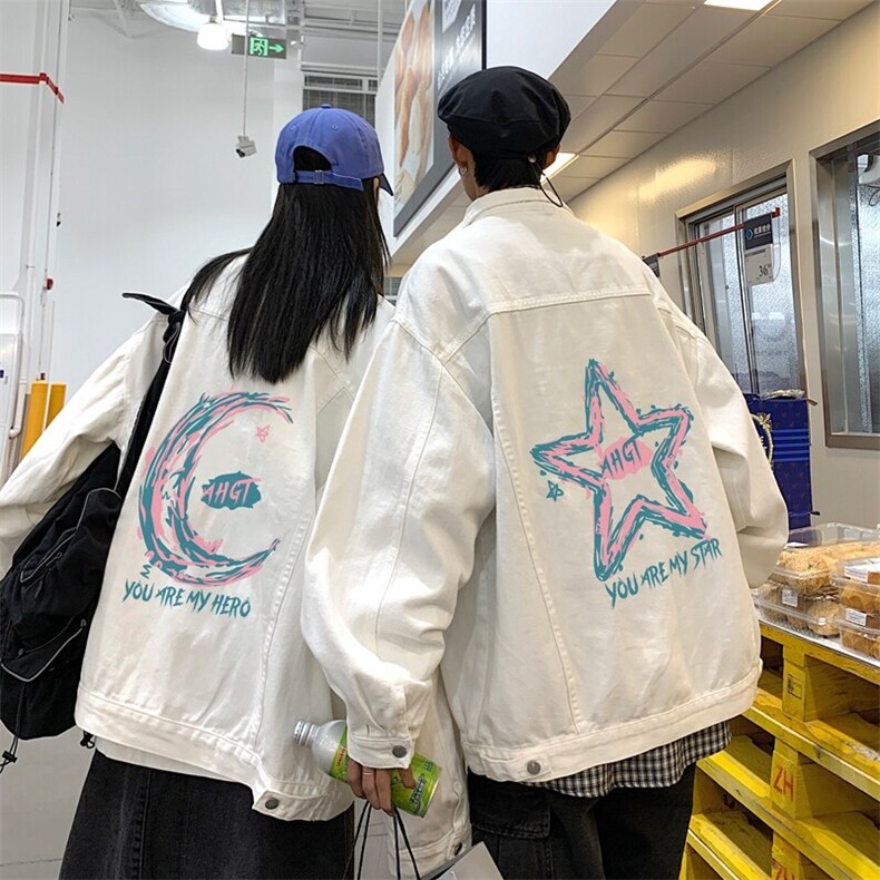 春季港风大码不一样情侣学生印花牛仔外套男JK563-P6588，男装工装外套，星座912-1（原星座914-5）