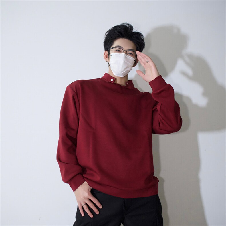亲肤设计高街痞帅潮男打底衫长袖垫肩小众机车卫衣T恤P50,男装T恤,电商B319