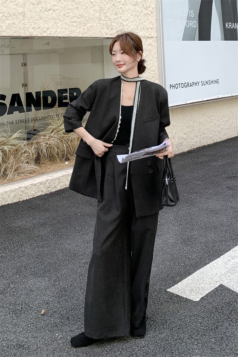 高级感显瘦西服外套通勤套装女2025春秋季新款休闲阔腿长裤两件套,女装套装/套裙,蝶眷