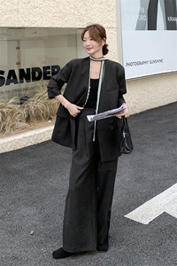 高级感显瘦西服外套通勤套装女2025春秋季新款休闲阔腿长裤两件套图片