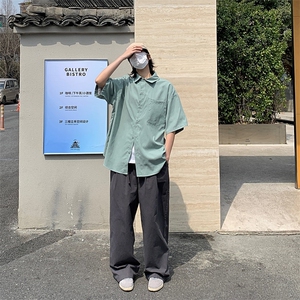 2024夏季新款日系复古纯色休闲短袖衬衫C3203图片