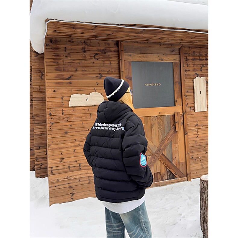 巨好看时尚加厚保暖排骨棉服女2025新款潮连帽刺绣字母情侣外套,男装棉衣,星座506A