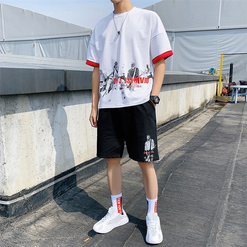 短袖t恤男2021新款五分裤套装宽松潮流休闲男装两件套DS398T,男装T恤,电商A102