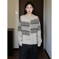 春秋复古毛衣女日系针织开衫新款提花慵懒风外套百搭宽松外穿上衣，男装针织衫/毛衣，星座506A