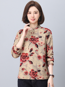 大量现货高领打底衫女秋冬装2024年碎花加绒内搭上衣中年妈妈加厚图片