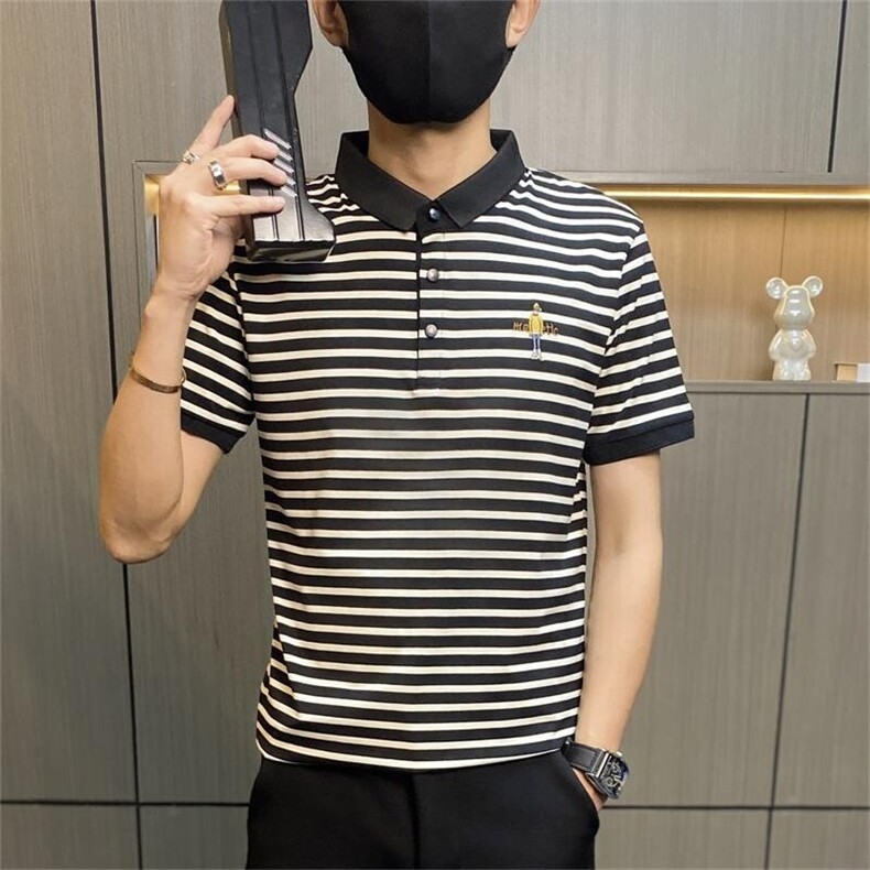 PL3080-P40社会小伙条纹男士POLO衫短袖修身韩版潮刺绣商务翻领,男装Polo衫,电商D310B