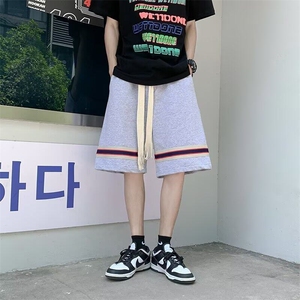 夏季百搭休闲时尚条纹直筒五分裤男士日系风宽松简约痞帅运动短裤图片