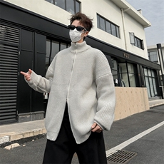 鹿毛绒毛衣韩版拉链立领针织开衫情侣秋冬宽松休闲男外套MY35-P48，男装针织衫/毛衣，星座308B-1