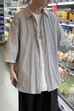 2025春夏新款港风条纹潮流短袖男衬衫上衣D201-DM93-P40，男装T恤，电商D321-1
