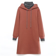 2022年绣花抽绳连帽简约套头中长款加绒卫衣，女装卫衣/绒衫，依倍林