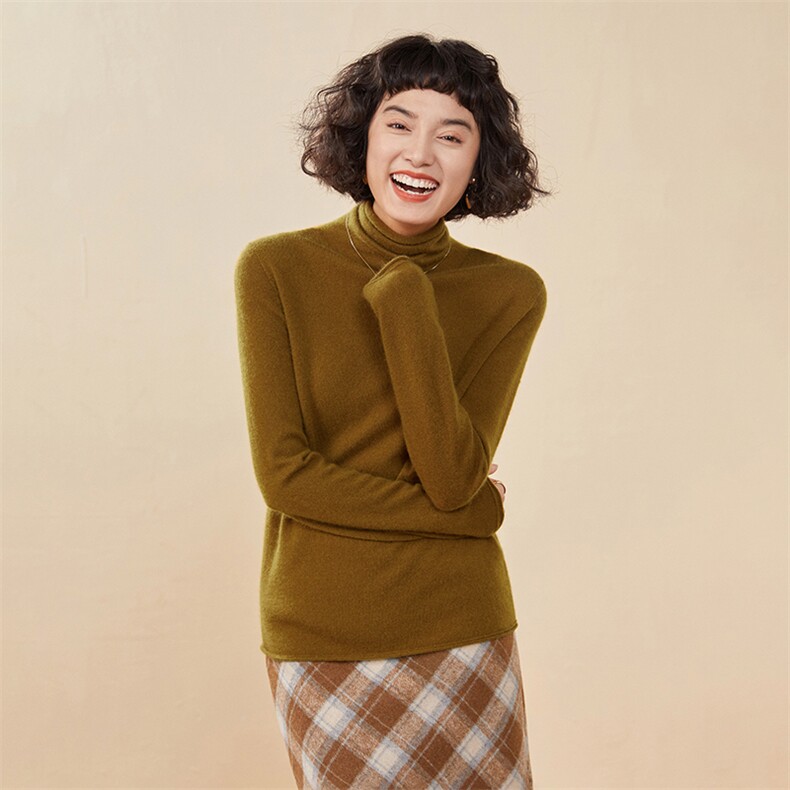 秋冬季新款舒适时尚百搭一线成衣平面堆堆领羊绒衫,女装羊绒衫,雅之冉羊绒