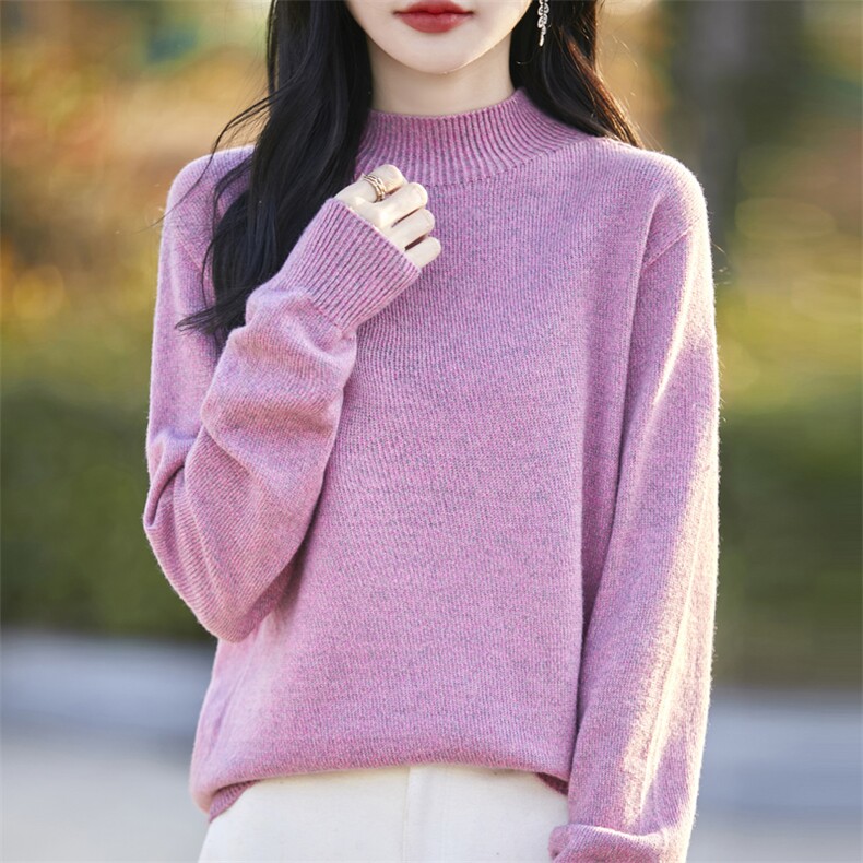 2026年秋季时尚百搭通勤简约休闲加厚花纱半高，女装针织衫/毛衣，大美人包芯纱店