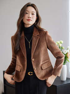 2025秋装新款小个子丝绒气质百搭西装小外套女图片