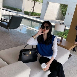 时尚百搭V领羊毛马甲女秋季新款显瘦气质外套图片