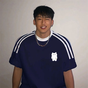 夏季美式高街重磅纯棉三条杠织带撞色男女短袖T恤ZD581-特P30图片