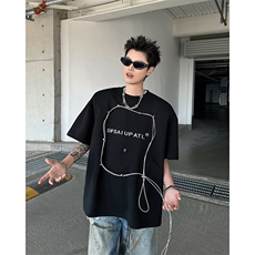 垫肩铆钉t恤男夏季设计感小众美式高街复古重磅短袖DT5576-p48，男装T恤，星座302B-2