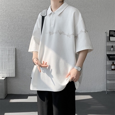 8XL-M新中式刺绣图腾短袖polo衫大码翻领T恤半袖保罗衫DX1212/P45，男装T恤，电商B238