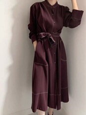 2025夏季新款宽松赫本风腰带大码中长款连衣裙女，女装连衣裙，织己羊绒