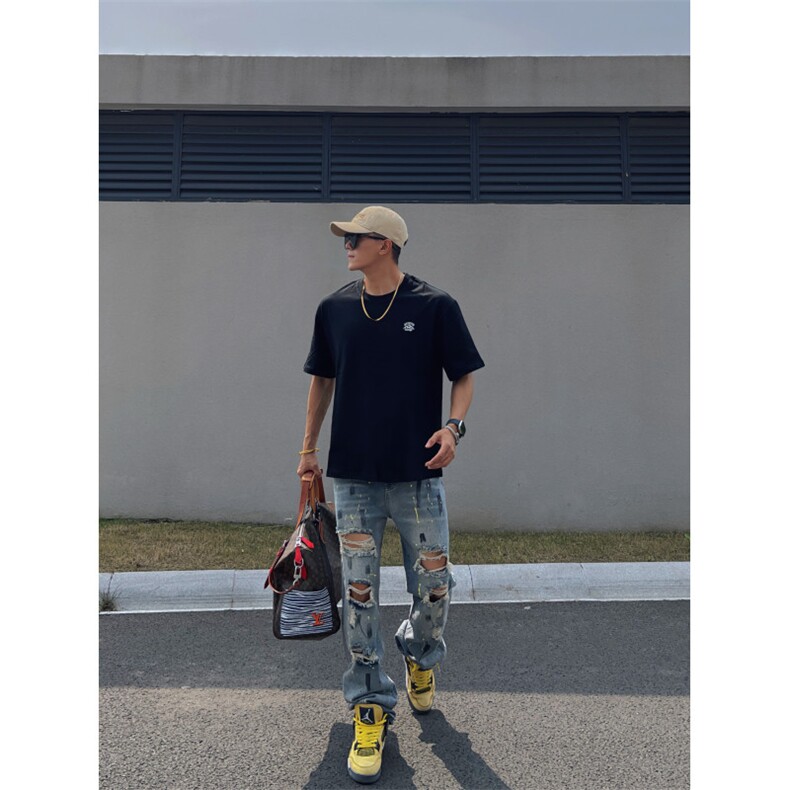 春夏秋美式高街泼漆破洞牛仔裤NZ2301-P60控78，男装牛仔裤，星座1002-1