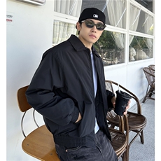 藏青色美式飞行员夹克棉衣男秋冬季工装短款外套翻领棒球服特P，男装夹克，电商C307