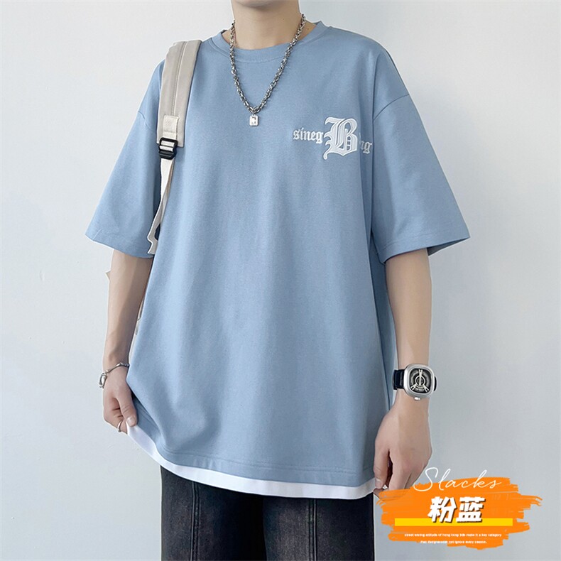 冰氧仿短袖港风白墙夏季休闲百搭刺绣纯色男上衣TC3149-P22控48,男装T恤,星座717