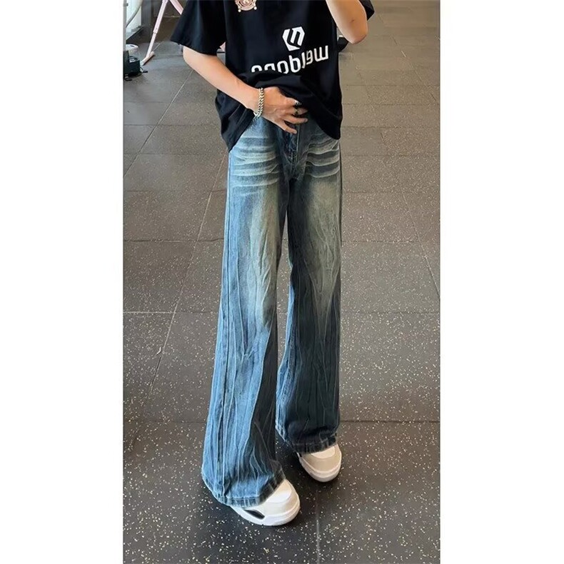 弯刀微喇牛仔裤男春秋夏季cleanfit裤子美式高街直筒阔腿裤NY770,男装牛仔裤,星座516A