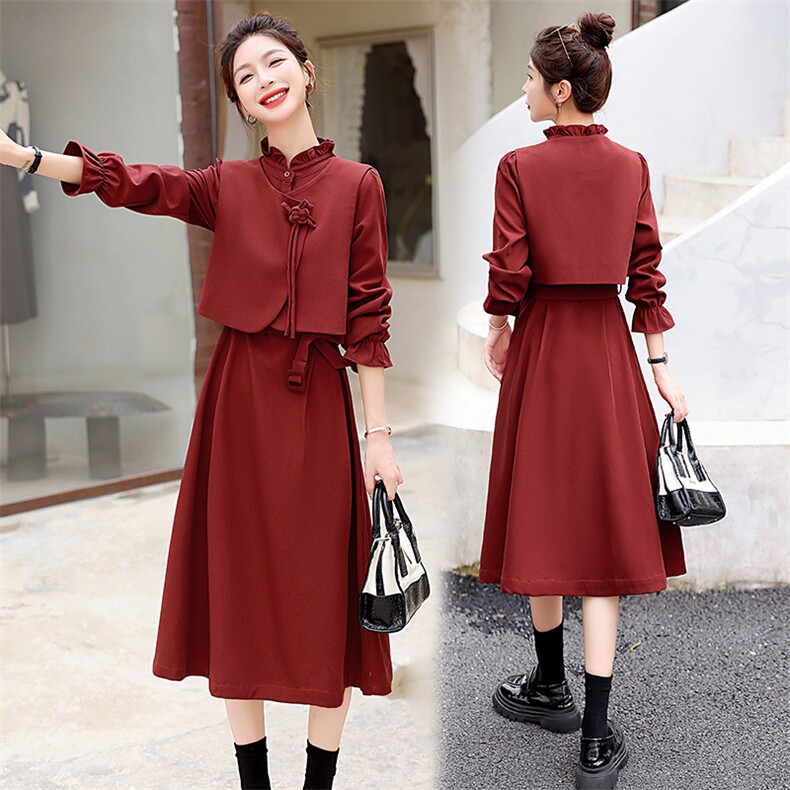 显瘦套装裙女春秋装新款太收腰气质减龄设计感针织连衣裙洋气，女装套装/套裙，奕薇雅