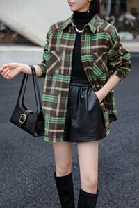 冬格子磨毛衬衫外套，女装衬衫，美合佳彦(6F)