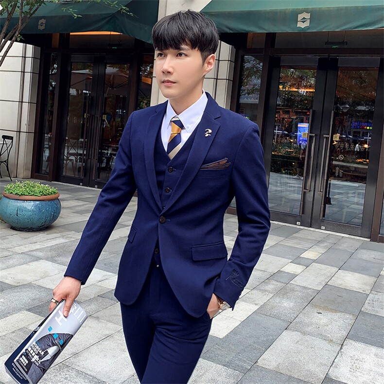 秋冬韩模男刺绣英伦西服套装纯色礼服西装三件套A470-TZ17,男装西服套装,电商A207