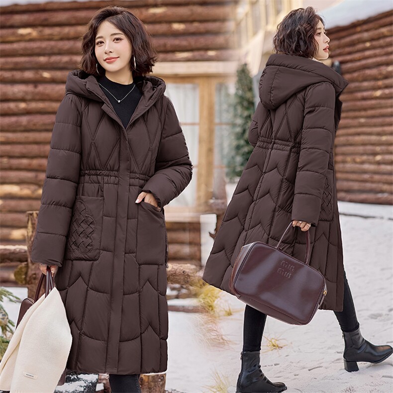 时尚保暖长款羽绒棉连帽棉衣女修身显瘦冬季外套,女装棉衣/棉服,利佳可人