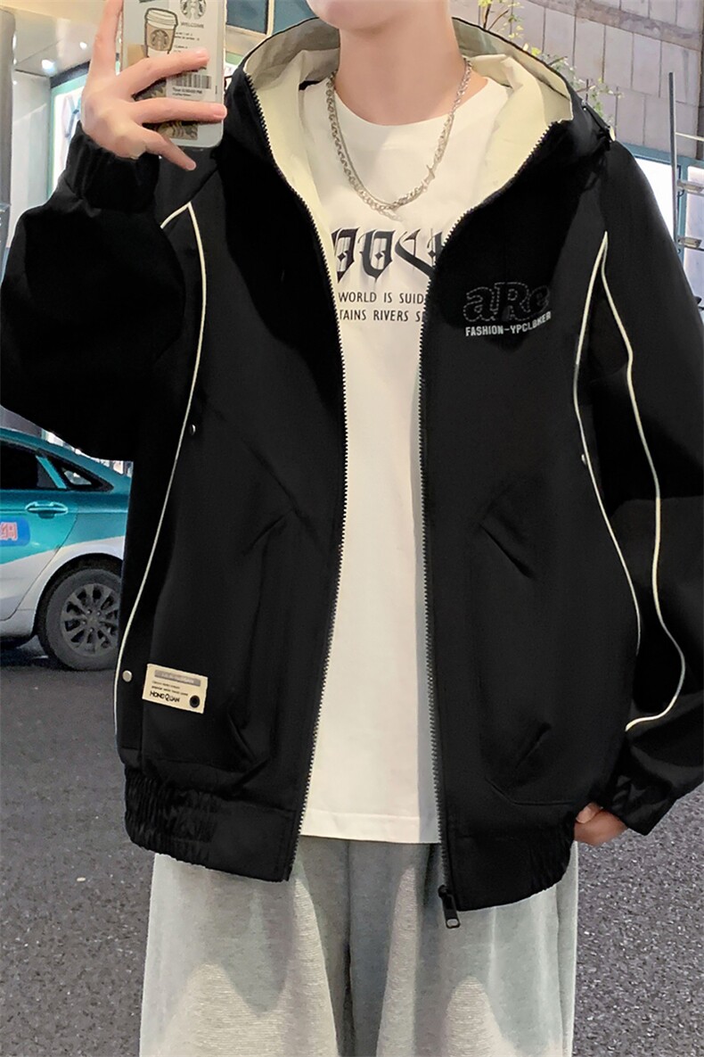 外套男学生潮流撞色连帽夹克春秋青少年帅气冲锋A436-JK2589-P75,男装夹克,电商A436