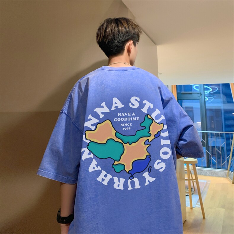 抖音供货、10万现货印花款230克水洗棉短袖T恤D223A-ST2371-P35,男装T恤,电商019-1